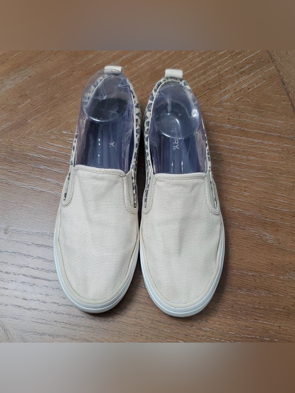 Sperry Beige & Leopard Print Crest Twin Gore Perforated Slip On Sneaker - Picture 3 of 10